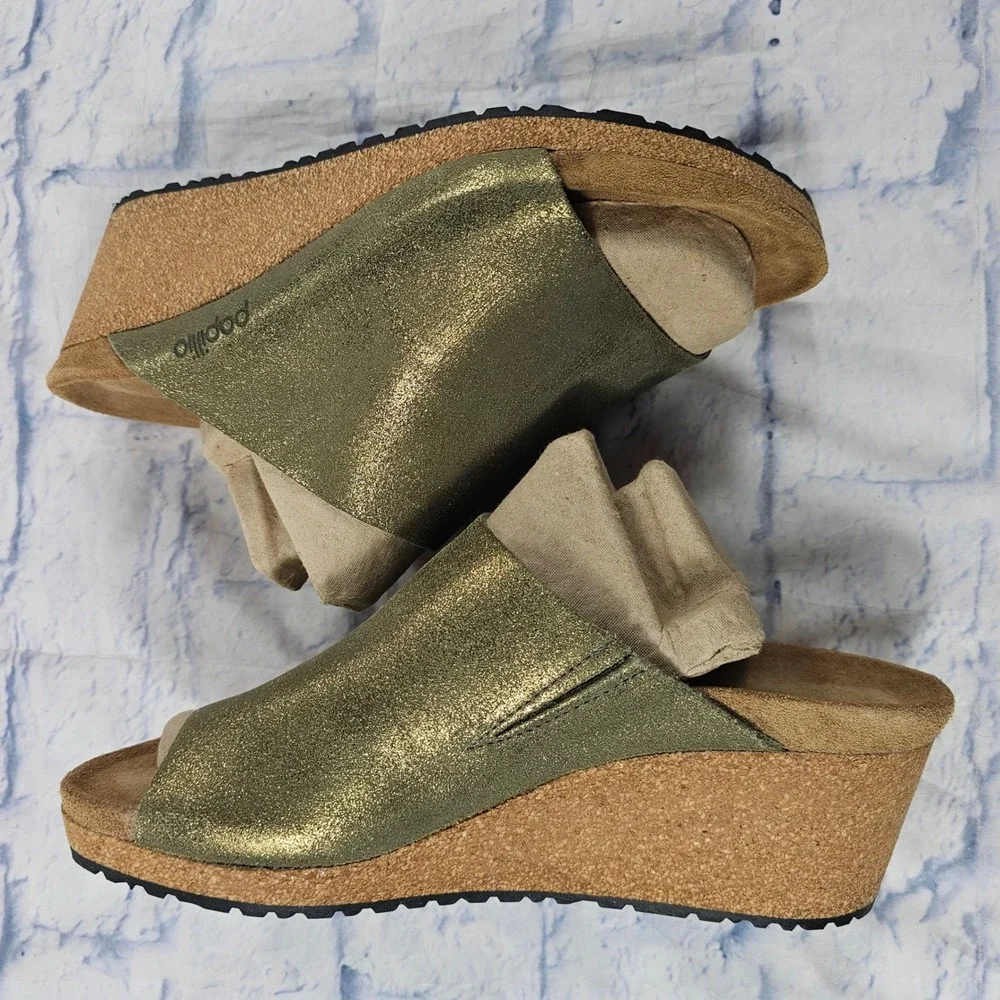 Papillio Birkenstock Namica Wedge Sandals Women 41 US 10 Metallic Olive Green